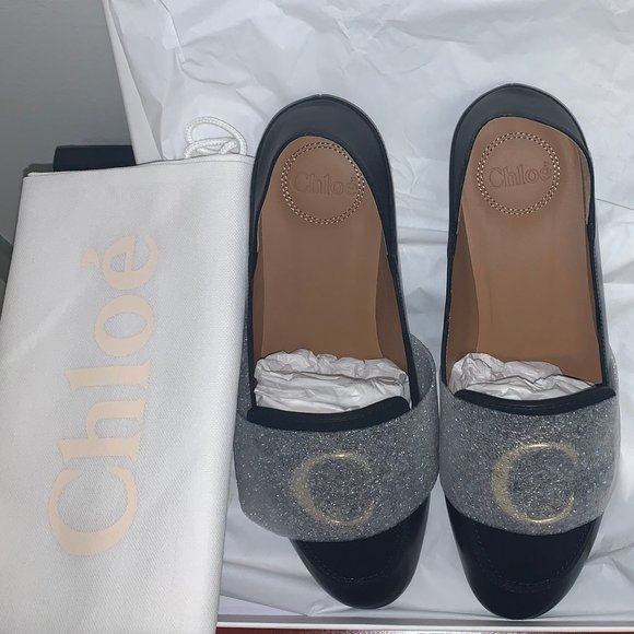 CHLOÉ Leather C Loafers Women's Black Sz. 39 - Picture 2 of 9